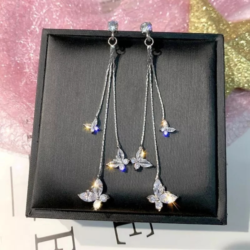 Rhinestone Butterfly Cascading Drop Earrings